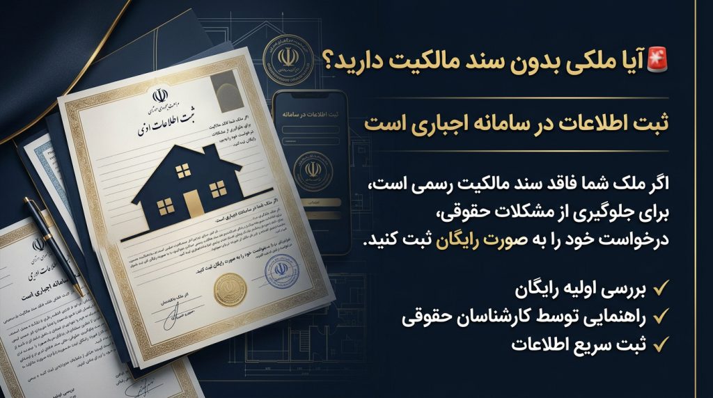 درخواست رایگان ثبت املاک بدون سند